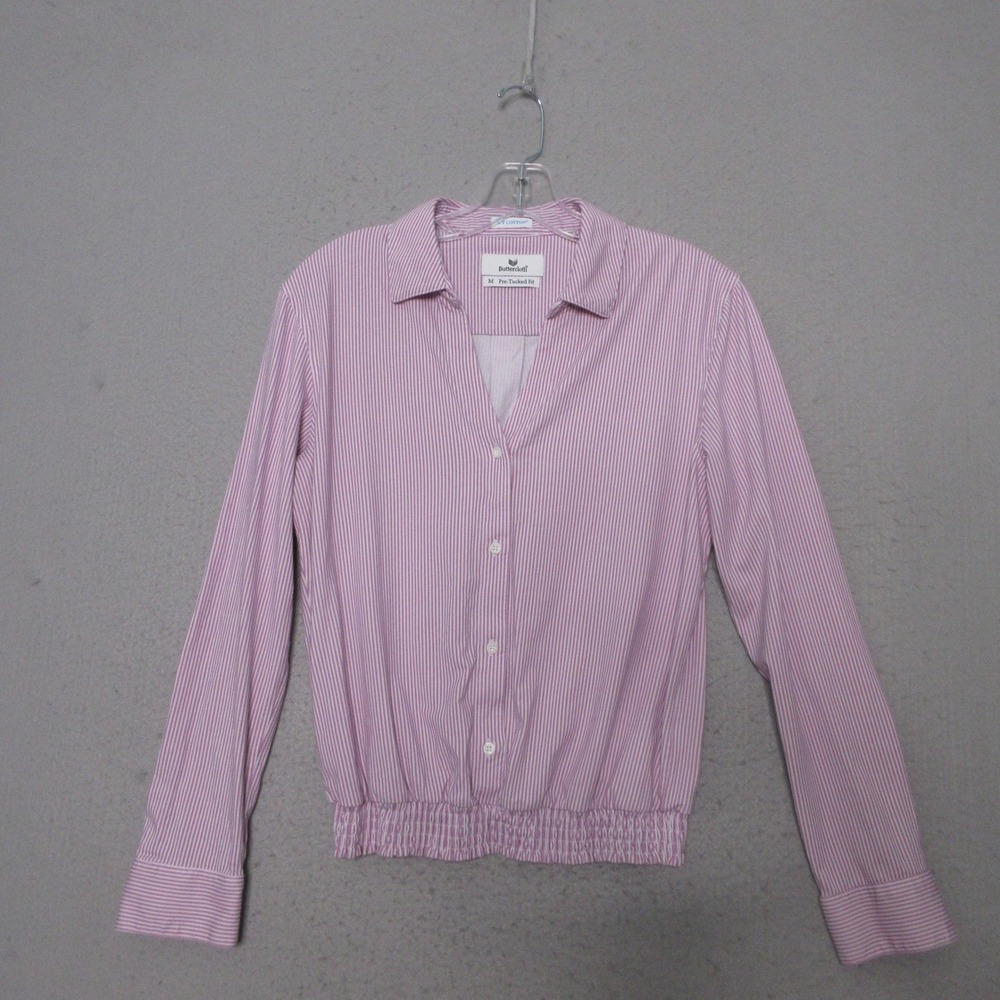 Buttercloth Top M Pre-Tucked Fit Striped Icy Cotton Preppy Quiet Luxury Career
